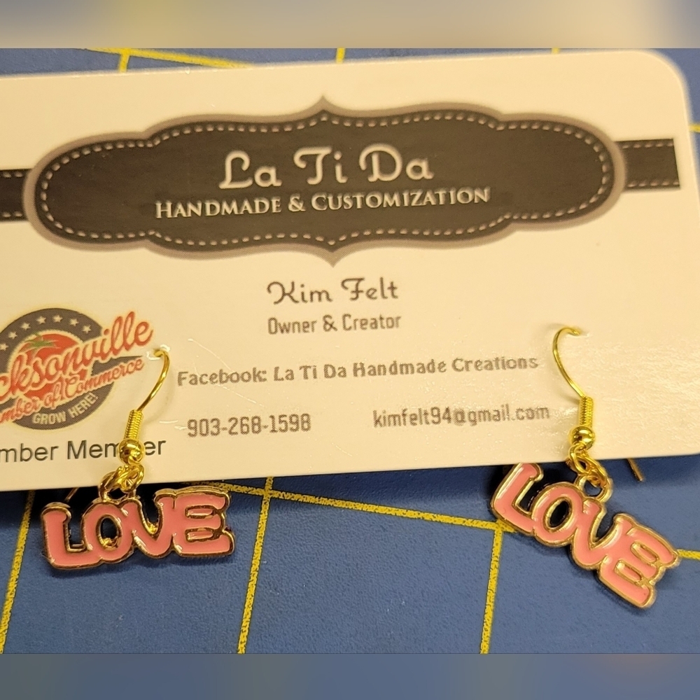 Valentines Day Gold Tone Earrings LOVE